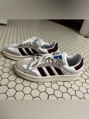 adidas White and Maroon Low-Top Sneakers